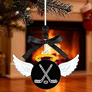 Christmas Angel Hockey Ornaments Wooden Hanging Angel Wings Ornament Sport Hockey Xmas Tree Decorations for Home Crafts Hockey Lovers Family Holiday Party Supplies