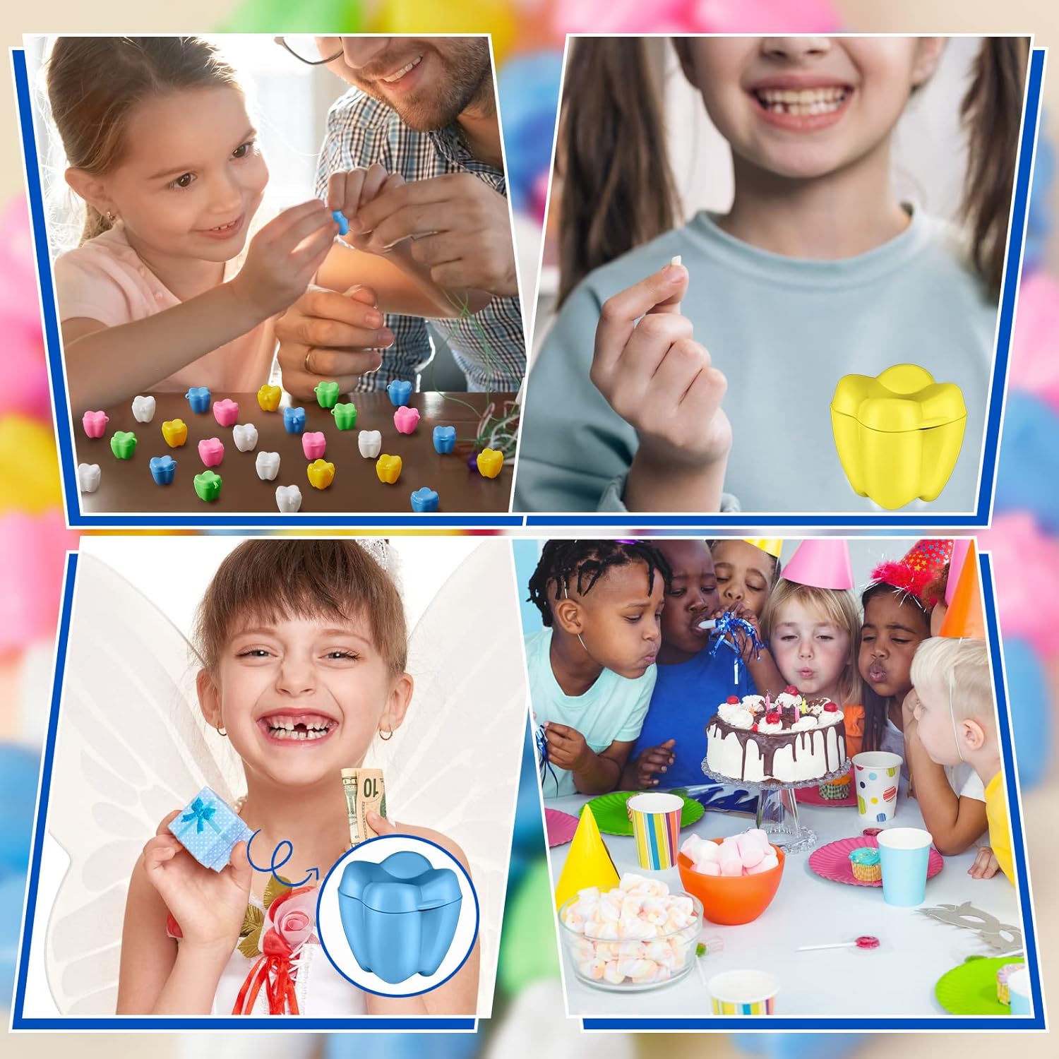 Taiyin 200 Pcs Colorful Tooth Savers Box, Plastic Tooth Holders Bulk for Boys Girls Kids Keepsake, Goodie Bag Fillers, Party Favor, Dentist Office, 5 Colors, 0.6 x 0.75 x 0.6 Inch