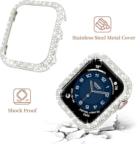 Miniatura 2 de Mosonio Funda compatible con Apple Watch de 1.772 pulgadas, funda de metal con brillo completo de 987 de 1.772 pulgadas para mujer (peso 0.34