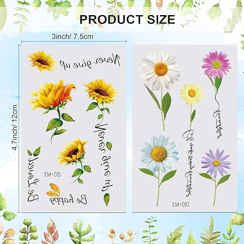 Miniatura 2 de Konsait 25 hojas de tatuajes temporales de flores, tatuajes temporales, impermeables, para mujeres y niñas, muñeca de cuello de mano, suministros de