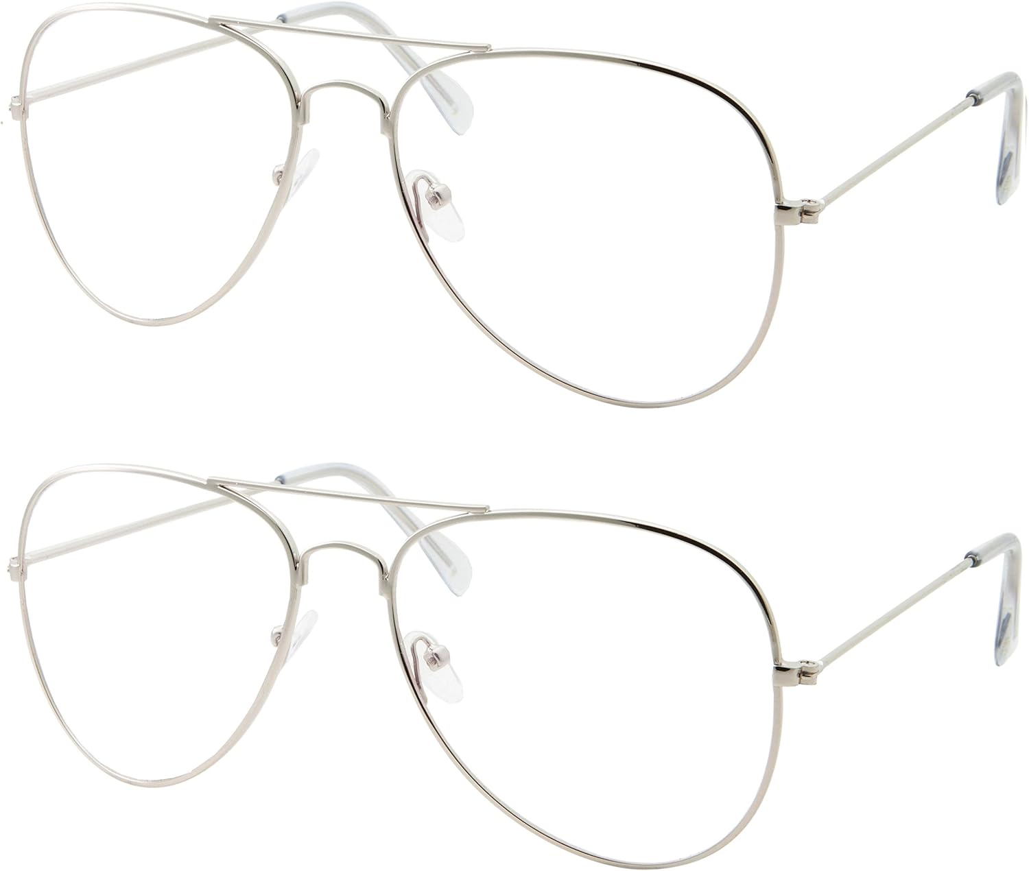 2 Pack | Blue Light UV Blocking Computer Glasses | Retro Aviator Style | Reduce Eye Strain Anti Glare Clear Lens Video Gaming Eyeglasses Men and Women (2 Silver)