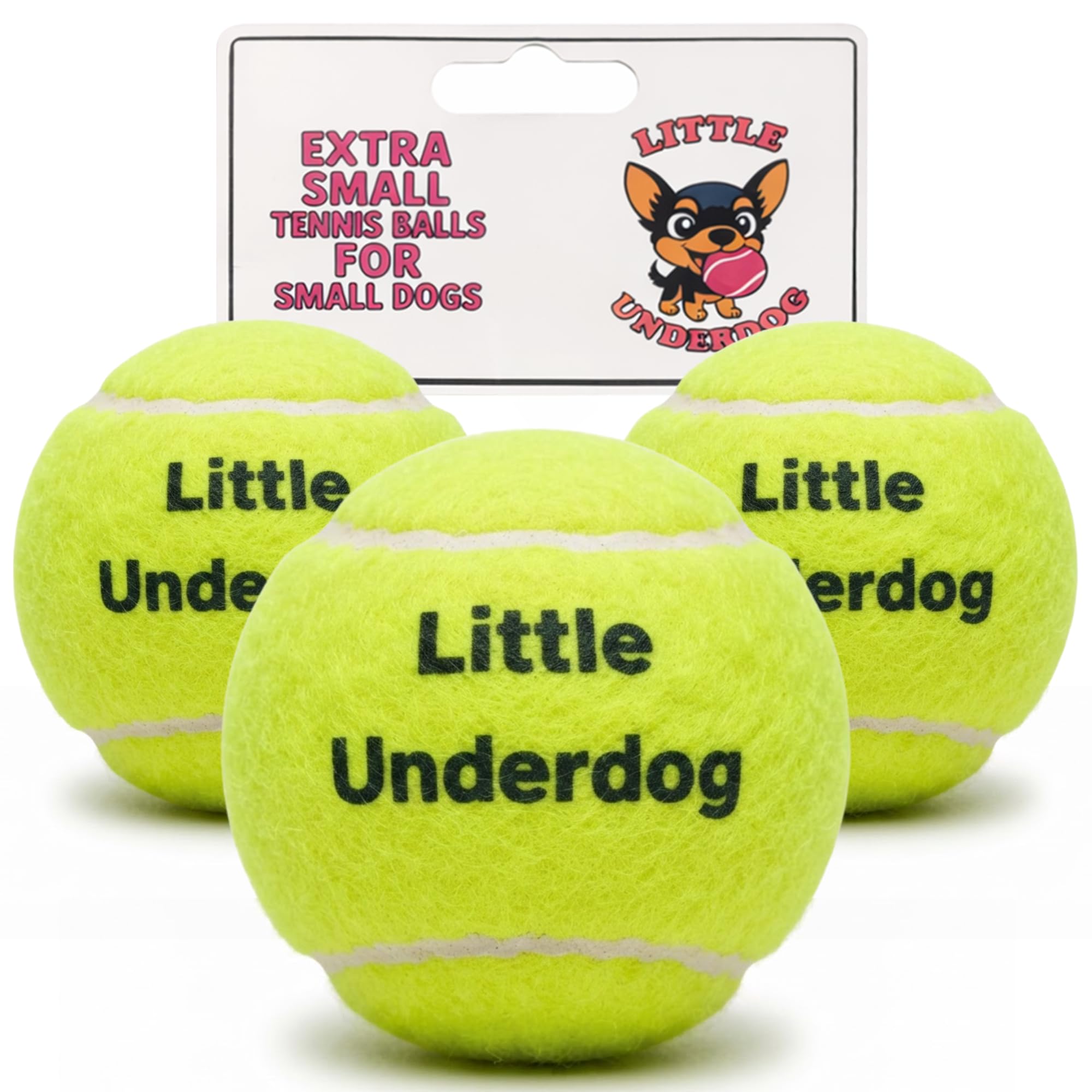 Little Underdog XXS 1.5 Inch Squeaky Tennis Balls For Chihuahuas & Tiny Dogs (Yellow) 3 Pack