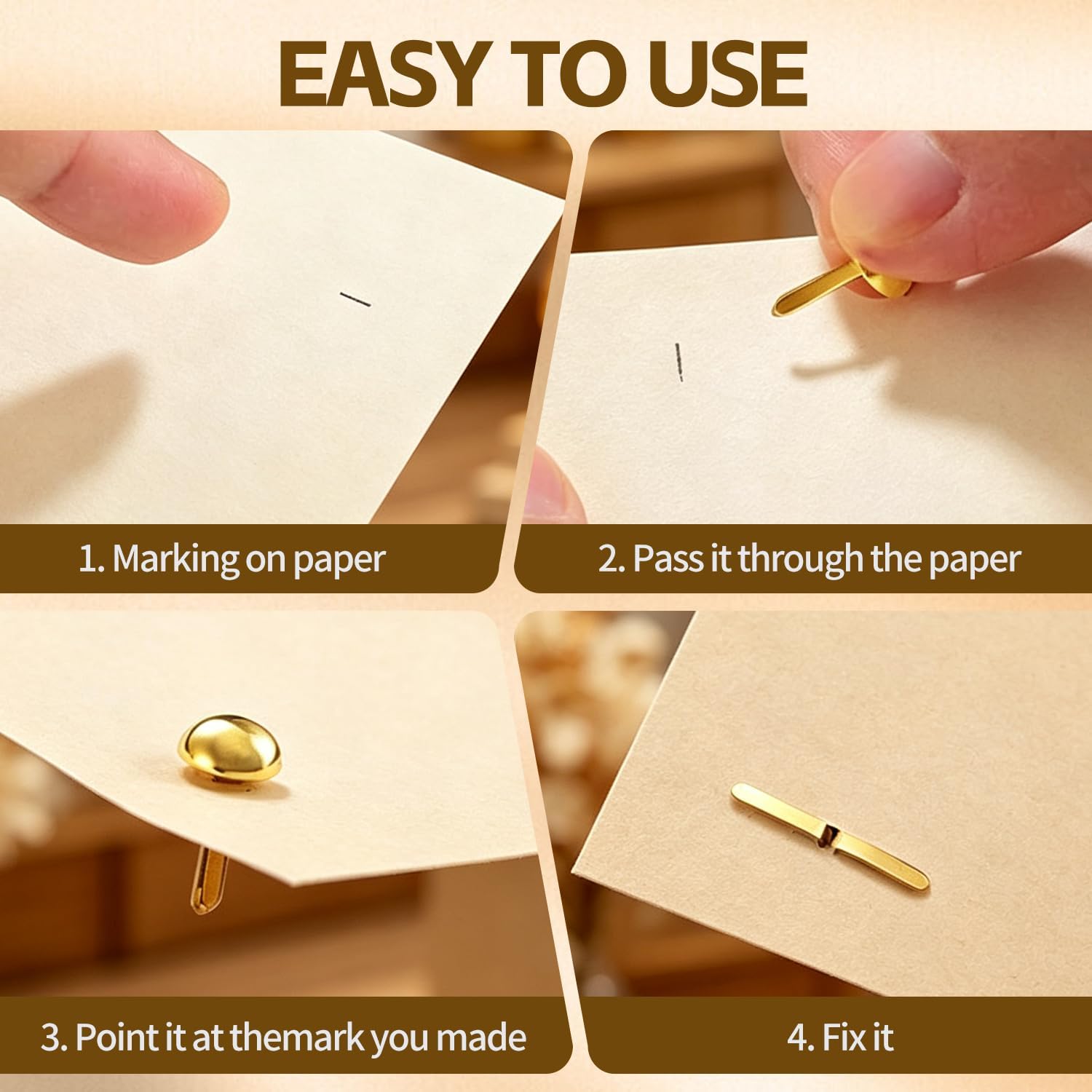 IOGOG 600 PCS Gold Brads, Brass Paper Fasteners, 8 × 17.5 mm Mini Split Pins for Paper Crafts, Scrapbooking, Card Making, DIY Crafts & School Projects