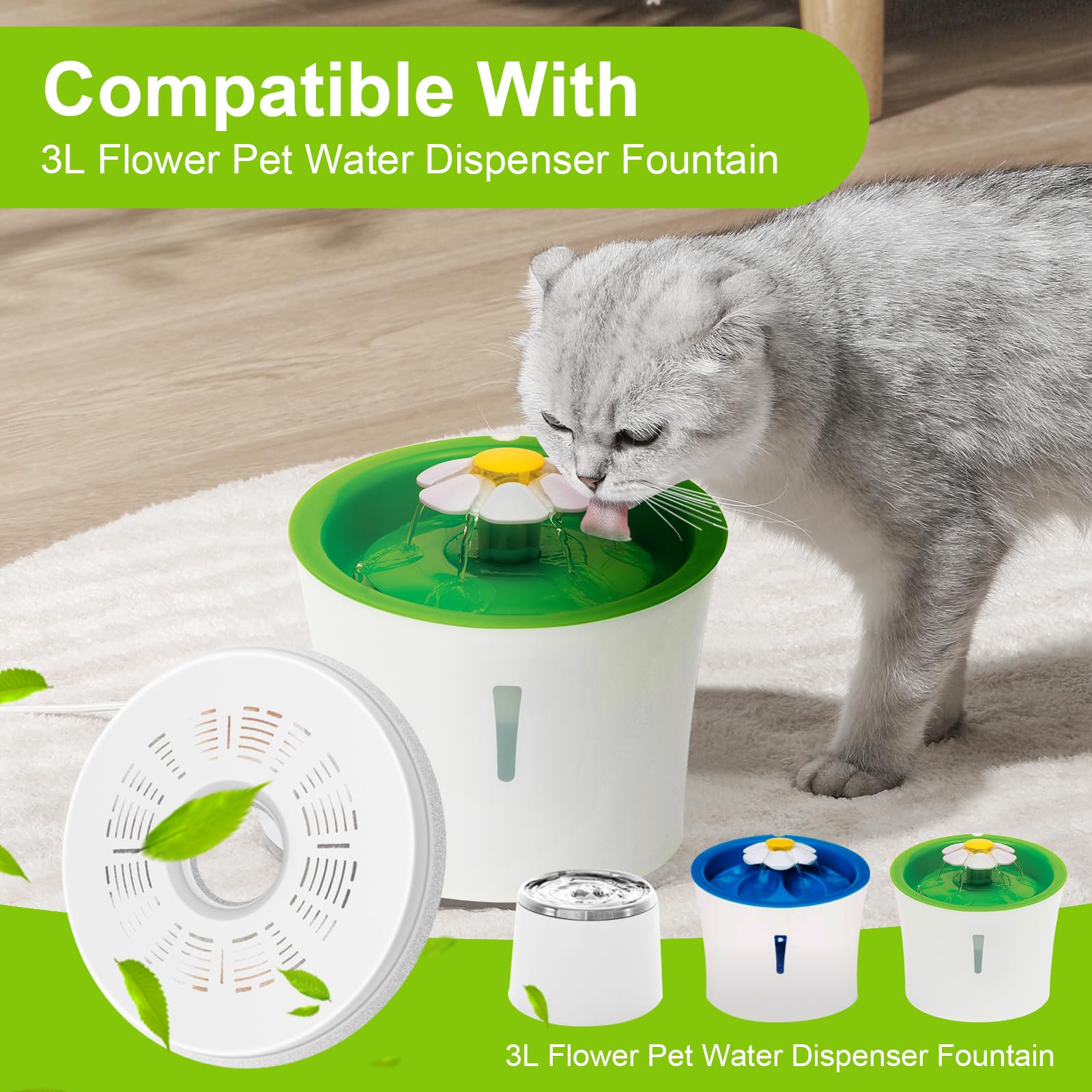 Filtri Fontanella per Gatti,8 Pezzi Filtri da Fontana Ad Acqua Gatto, per 3L Flower Pet Water Dispenser Fountain, con Carbone Attivo e Resina-Quadrupla Filtrazione