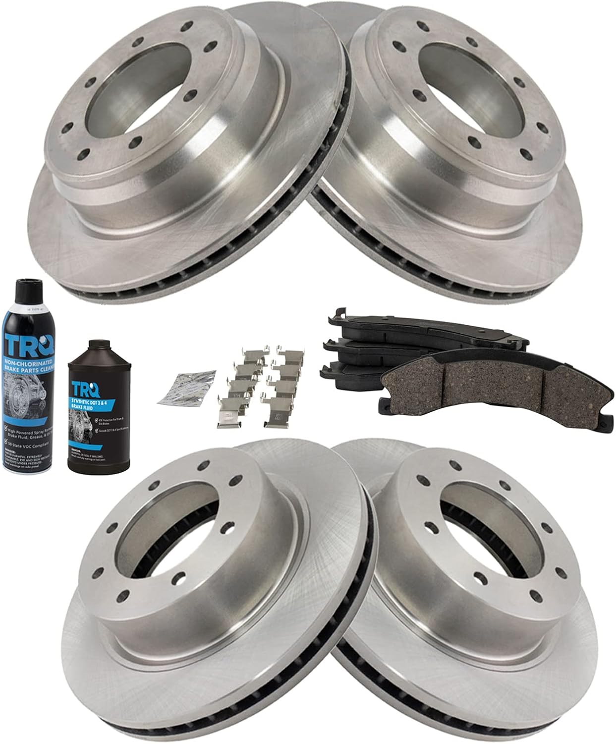 TRQ Front and Rear Brake Pad & Rotor Kit Brake Chemical Kit Brake Pads Brake Rotor Ceramic Compatible with 2012-2019 Nissan NV1500 NV2500 NV3500