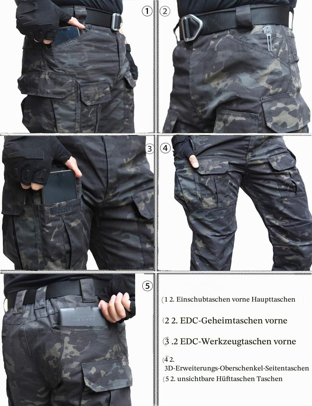 Wasserfeste Herren Hose Relaxed Fit Tactical Combat Army Cargo Arbeitshose mit Mehrfachtasche
