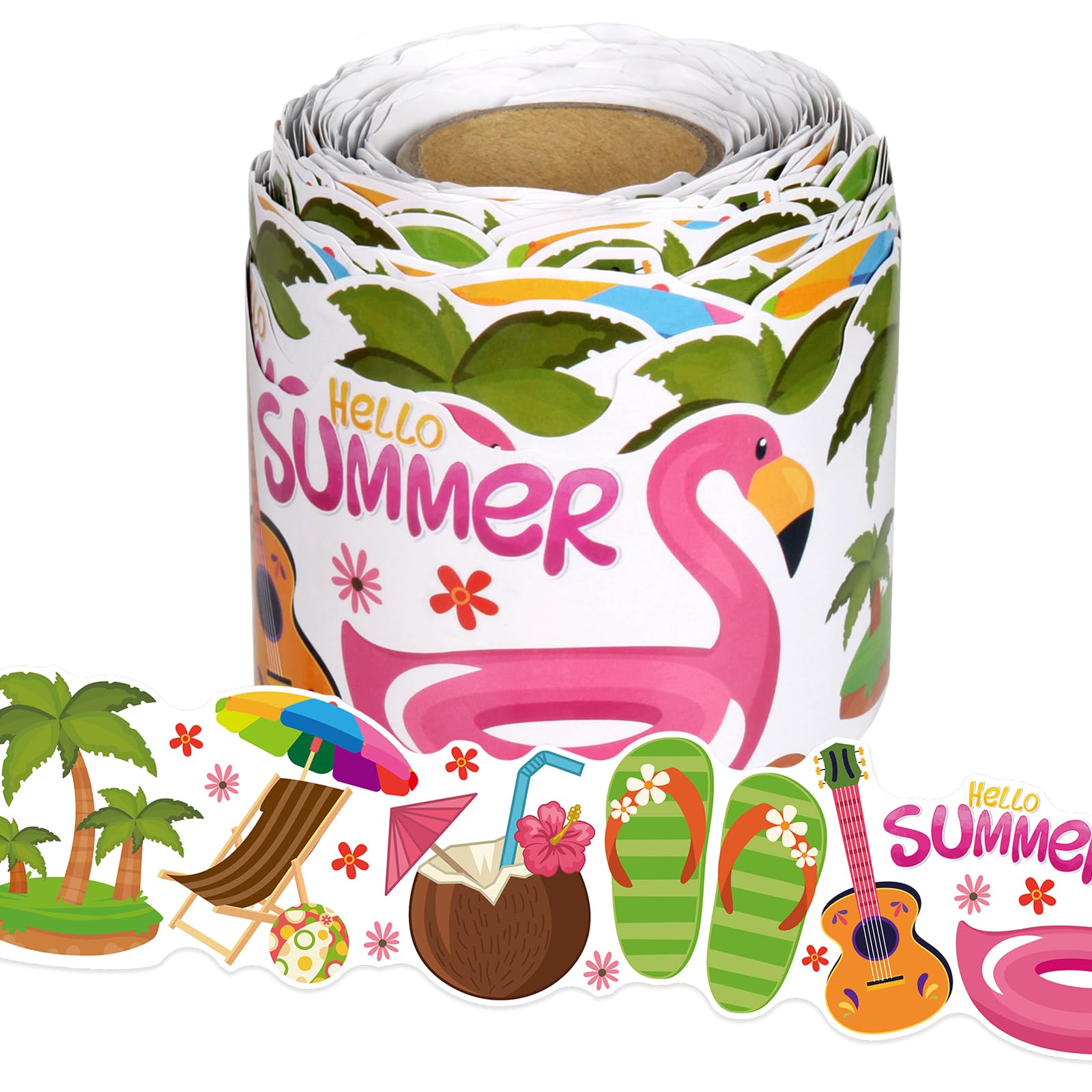 Summer Bulletin Board Border, 65.6Ft Colorful Summer Hawaii Palm Tree Flip Flops Die Cut Trim Border Roll Summer Border for Classroom Bulletin Board
