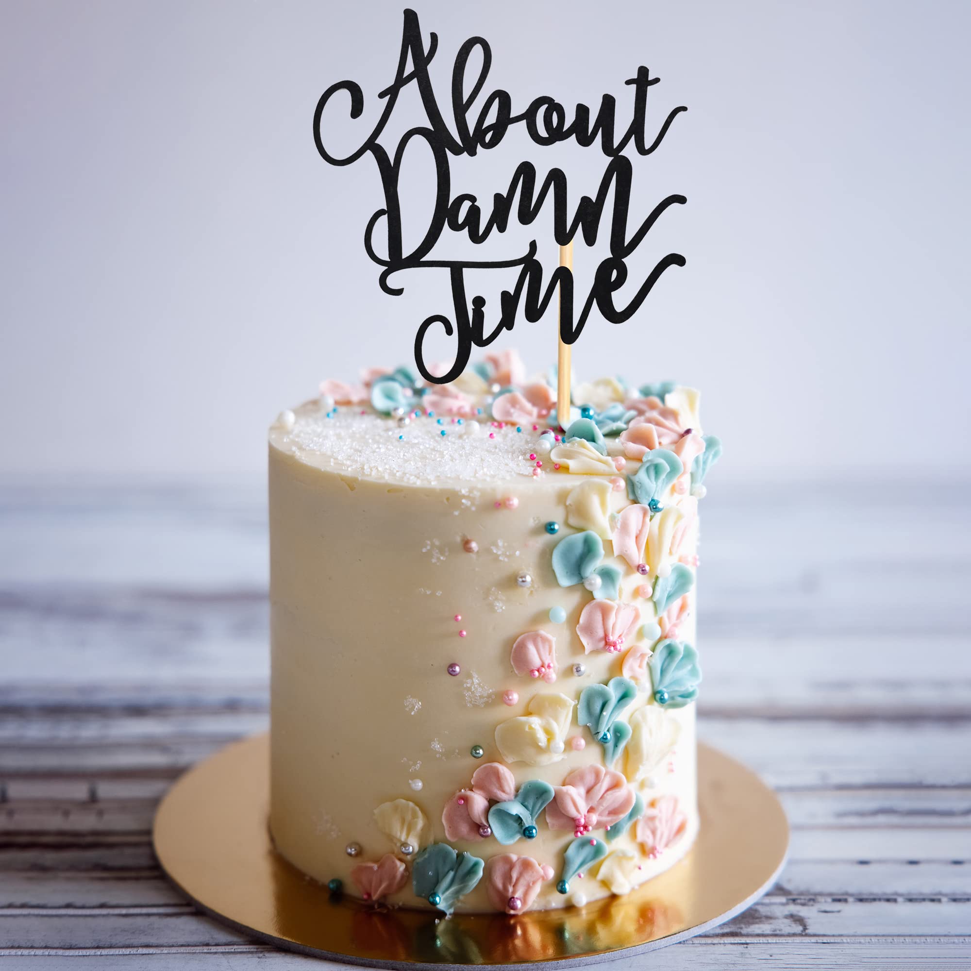 About Damn Time - Decorazione Per Torta Con Glitter Neri, Topper Per Matrimonio E Feste, In Cartoncino E Bambù, 1 Pezzo - 3