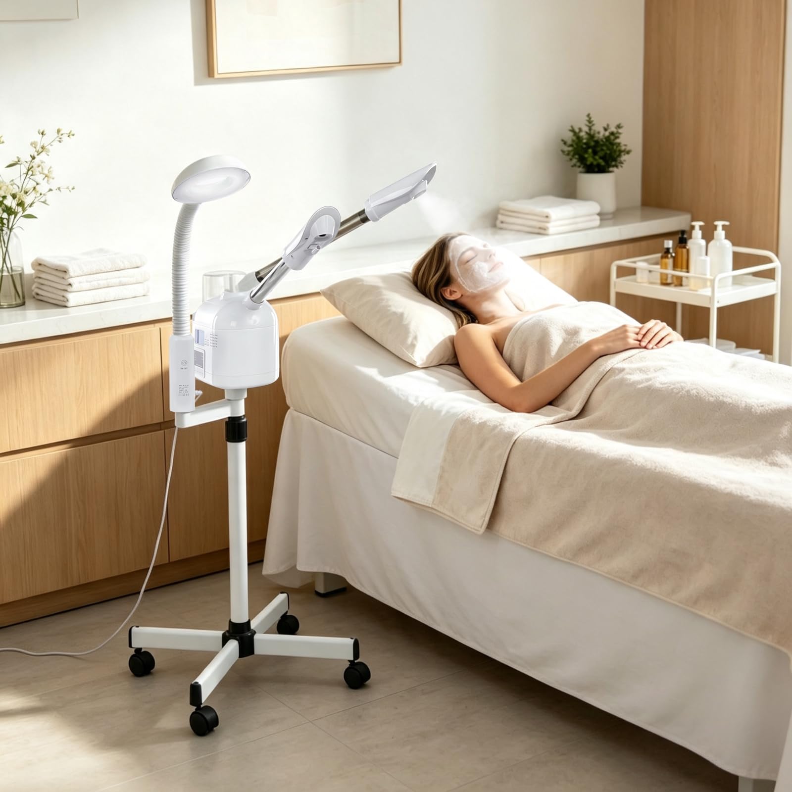 3 in 1 Gesichtsdampfer mit LED-Lupenlampen, 650W Kosmetik Ozon Bedampfer