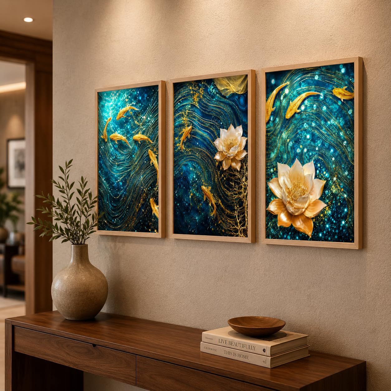 Livin'luxe Peacock Wall Art Set - 3 Floral Paintings -16