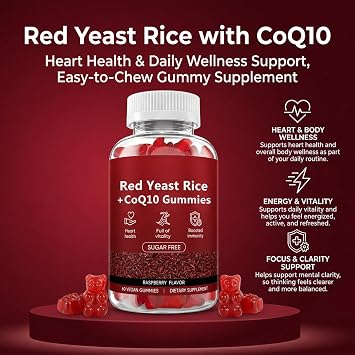 Red Yeast Rice with CoQ10 Gummies, Non-GMO, Vegan, Raspberry Flavor, 60 Gummies