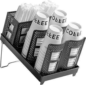Foldable Organizer Cup holder - Stacking Cup Storage Holde with Straw Storage Box, Adjustable Coffee Cup Holder Organizer, Paper Cup Storage Rack for Weddings, Bars, and Parties Black