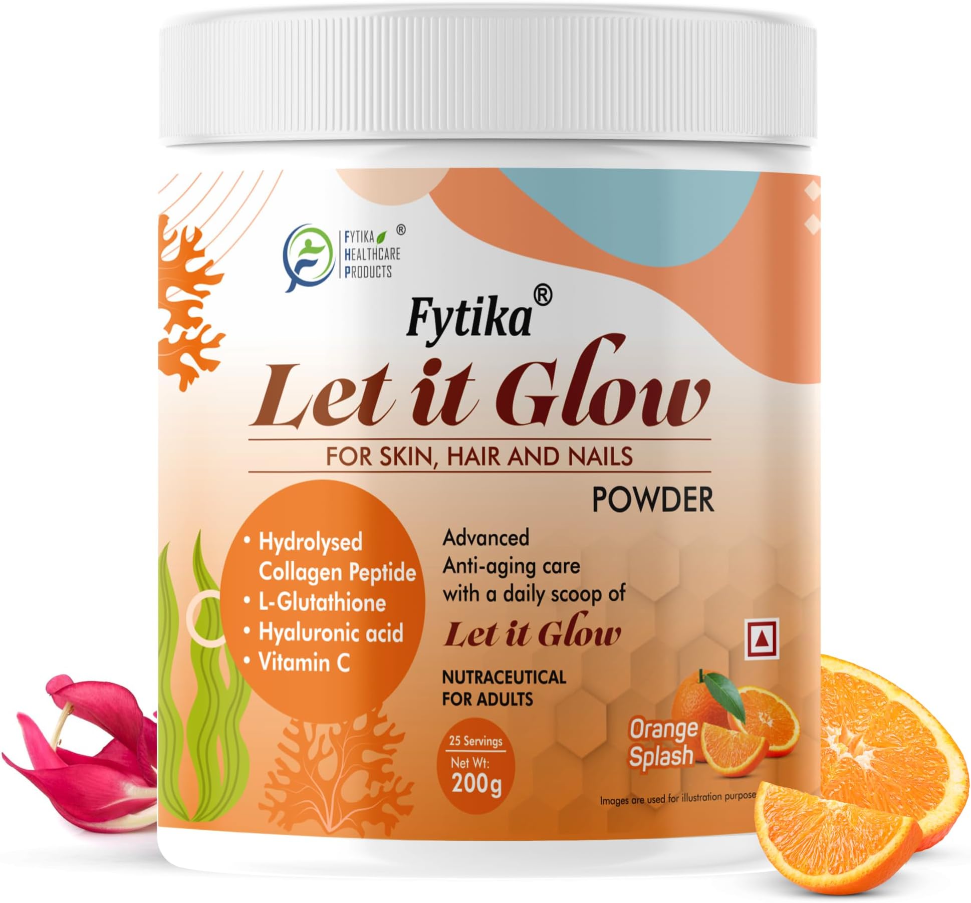 FYTIKA HEALTHCARE PRODUCTS Let It Glow Collagen Supplement Powder For Men & Women|L- Glutathione, Vitamin C, Sesbania Agati Extract|Promotes Healthy Skin, Hairs And Nails (Orange, Pack Of 1)