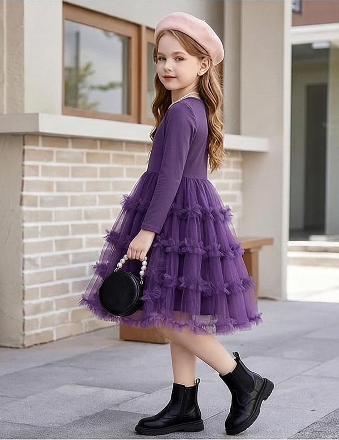 Arshiner Toddler Tutu Dress Girls Long Sleeve Fall Winter Ruffle Tiered Holiday Party Tulle Dresses - Image 3