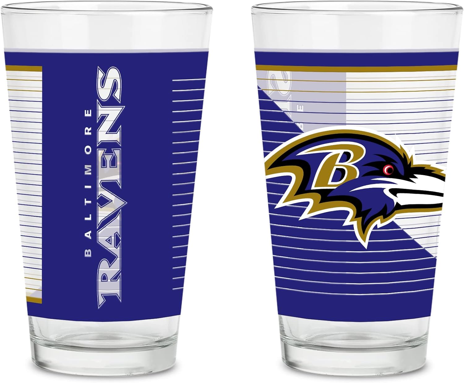 Rico Industries NFL Football Main 16 oz Pint Glasses with Digitally Printed Logo, Practical Set of 2 Classic Drinking Glasses, Dishwasher Safe | NFL Football, Main, Practical Set of 2, Dishwasher Safe