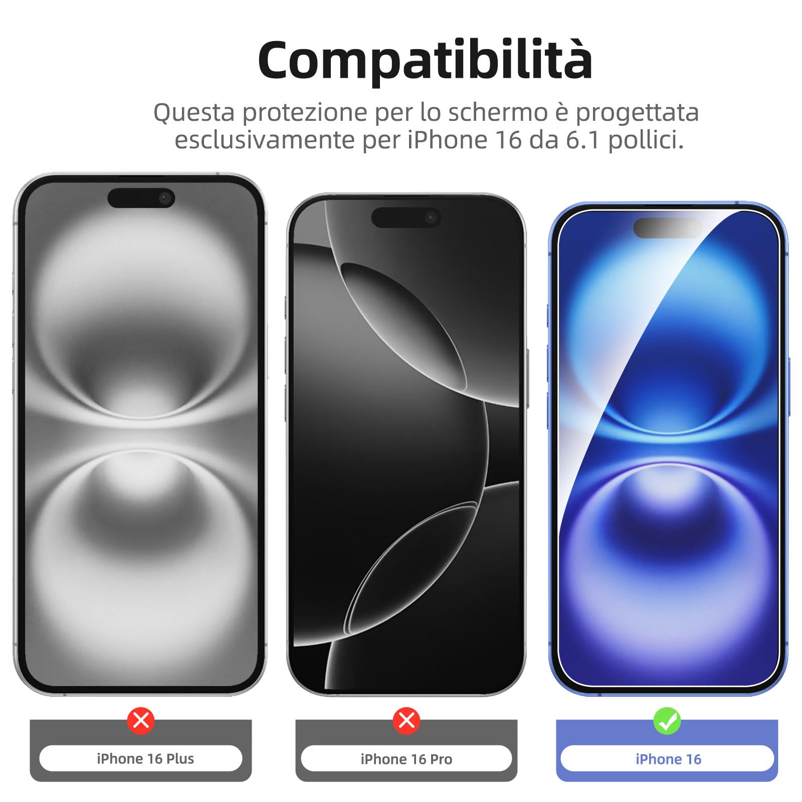 Set da 2 pellicole protettive, vetro temperato, compatibile con
