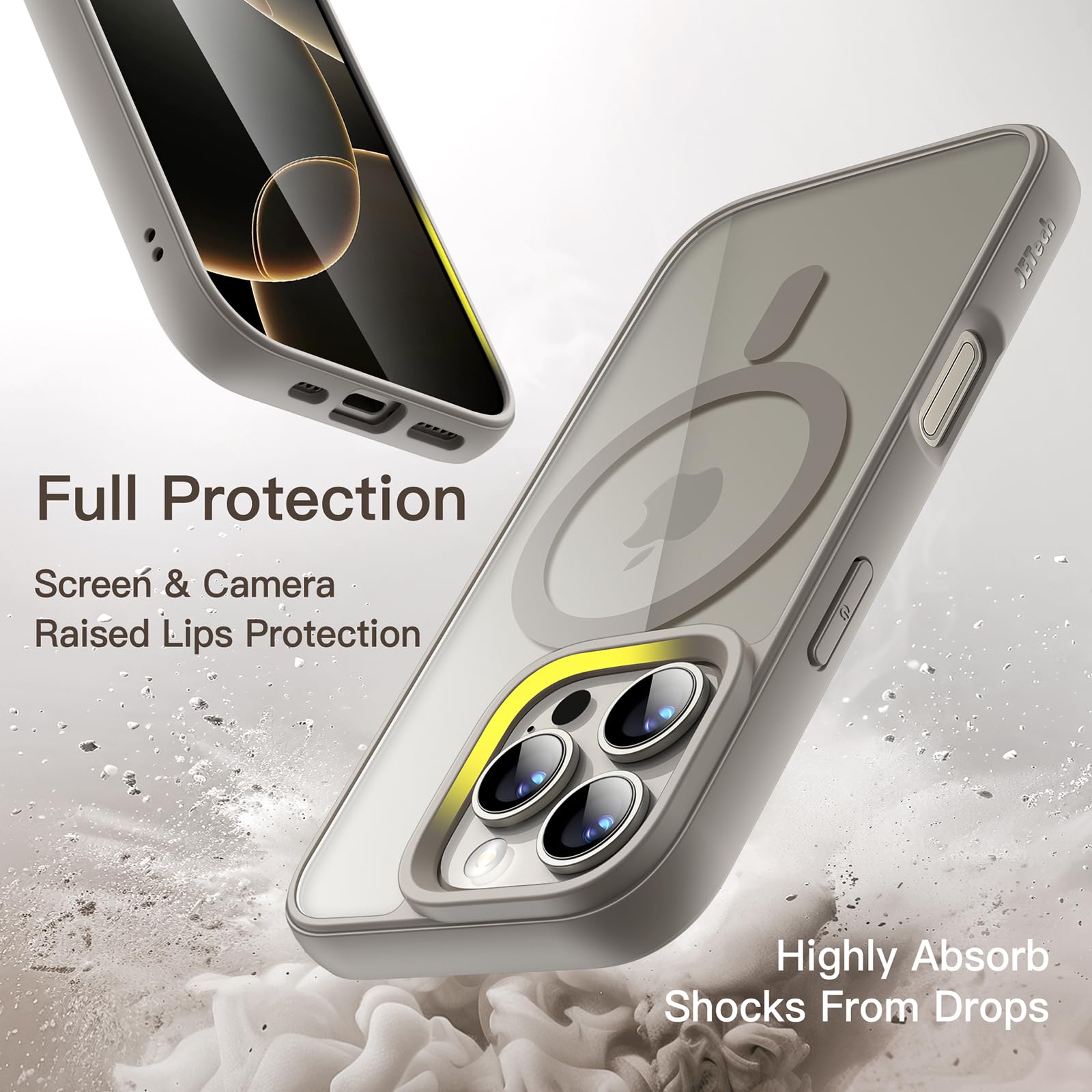 JETech Cover Magnetica per iPhone 16 Pro Max 6,9 Pollici Compatibile con MagSafe, Antiurto Paraurti Custodia, Solida Colore Opaco TPU Telaio, Anti-Graffio Retro Trasparente (Titanio Naturale)