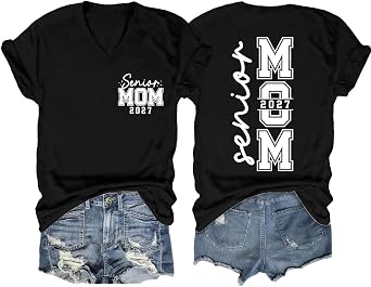 Senior Mom 2027 Shirt Graduation T Shirts Graduate Mama Tshirt | Short Sleeve Womens Tops V Neck Graphic Tees