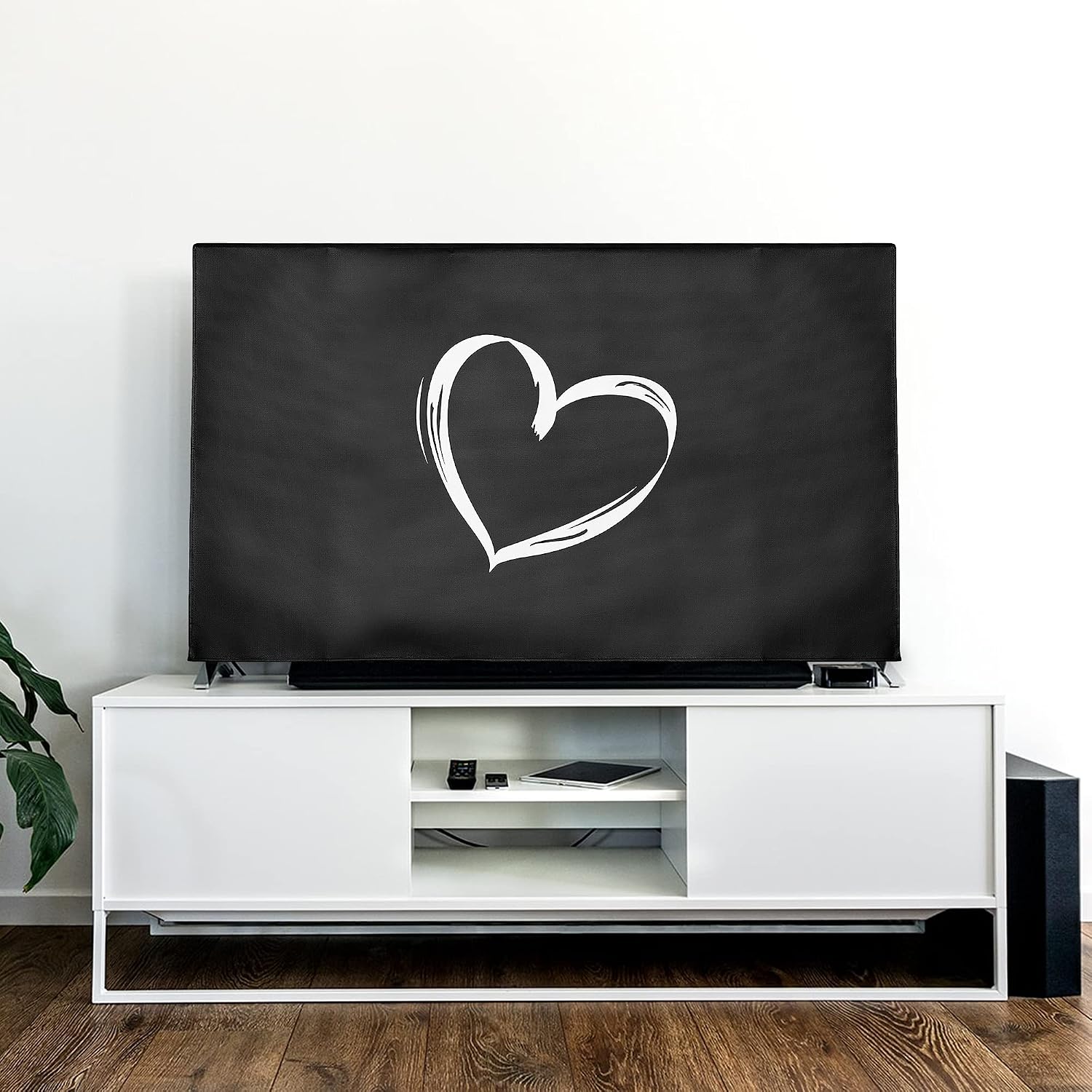 kwmobile Dust Cover for 55" TV - Flat Screen TV Protector - Brushed Heart White/Black