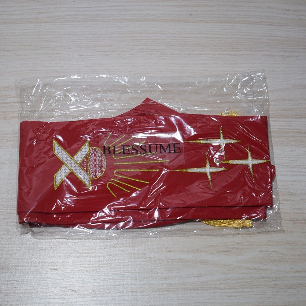 BLESSUME Red Clergy stole IHS Stole with Tassels