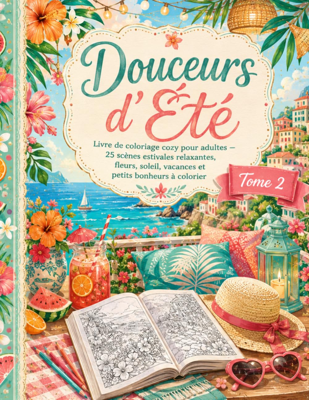 Douceurs d'Été: Livre de coloriage cozy pour adultes – 25 scènes estivales relaxantes, fleurs, soleil, vacances et petits bonheurs à colorier