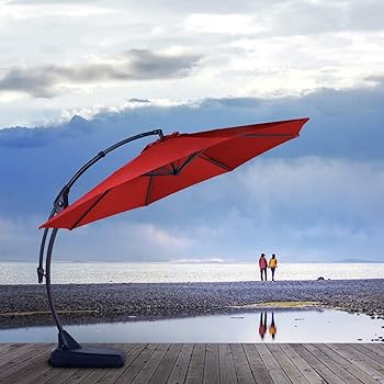 Amazon Com Grand Patio Deluxe Napoli 11 Ft Curvy Aluminum Offset Umbrella Patio Cantilever Umbrella With Base Brick Red Clothing