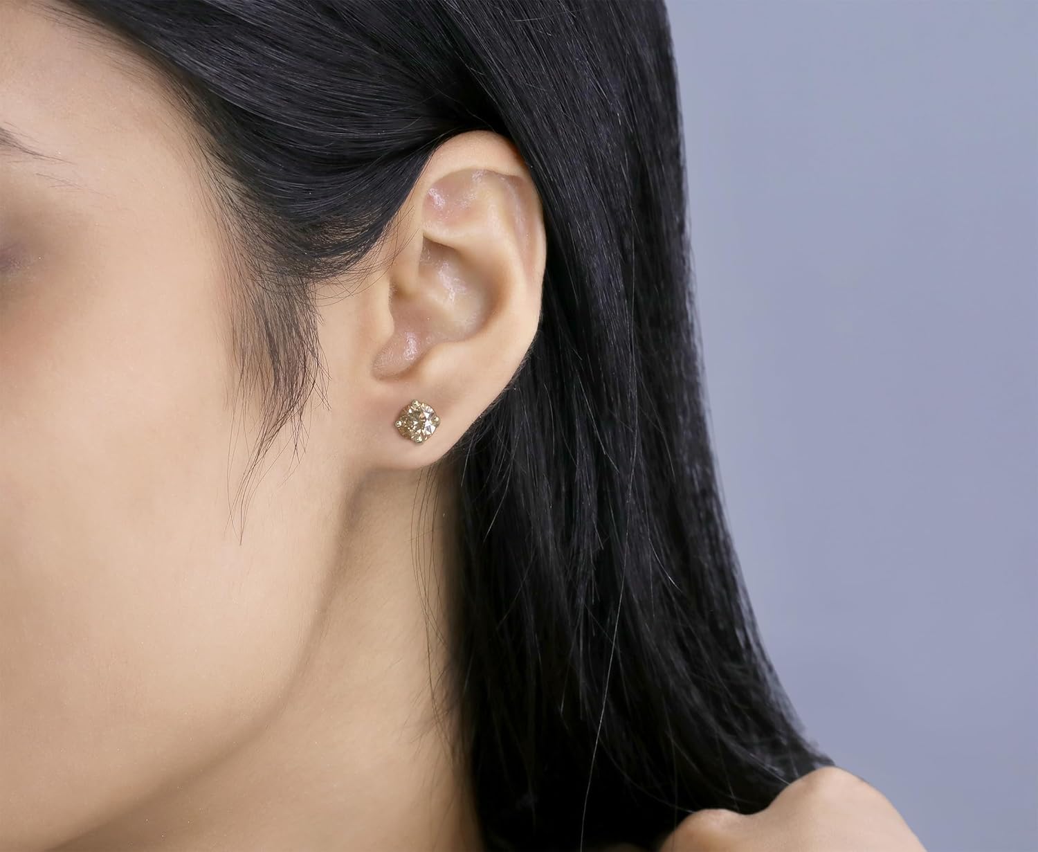 Dazzlingrock Collection Round Champagne Natural Diamond Classic Solitaire Screw Back Stud Earrings for Women in 14K Real Solid Gold