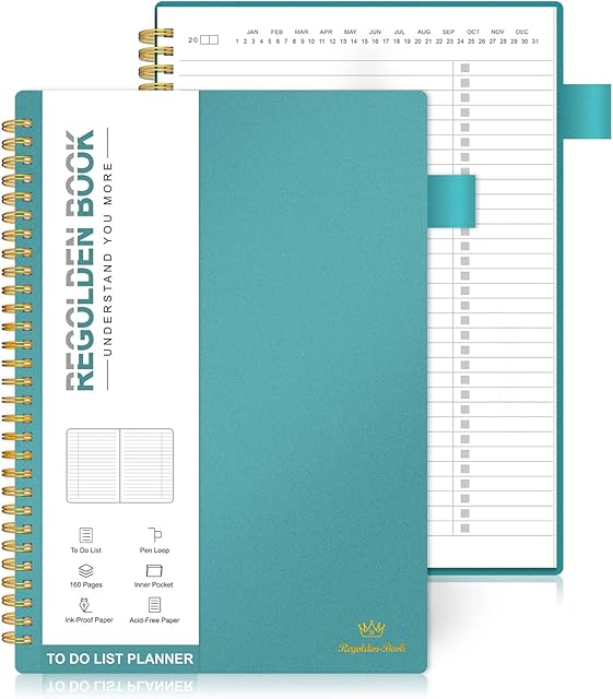 To Do List Planner Spiral Notebook Daily Task Tracker with Wide lined Notebooks Flexible Cover To Do List Journal Checklist Project Notebooks for Teacher/Men/Women Pocket Pen Loop 160 Pages (7"x10")