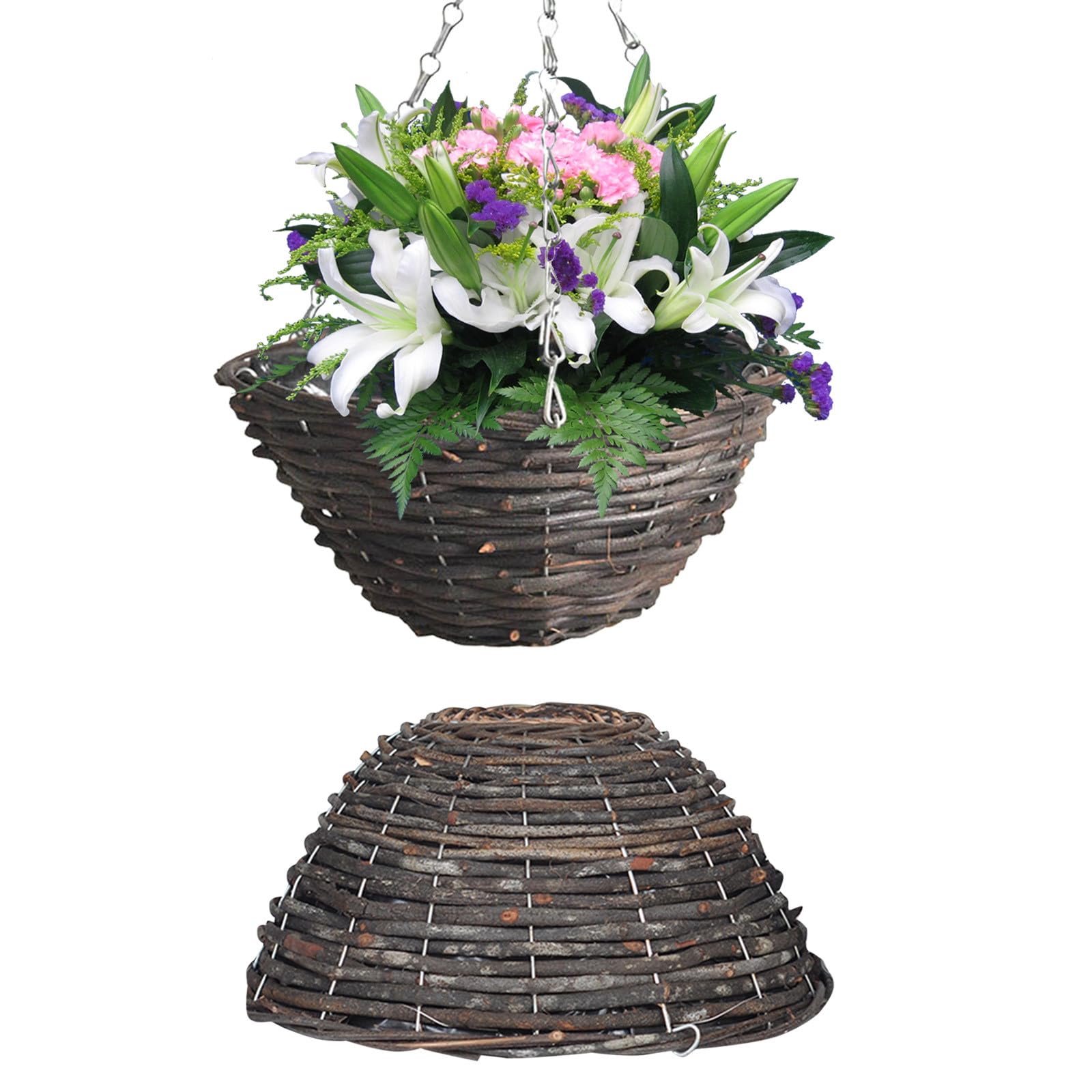 Vasi Sospesi Intrecciati in Rattan 30 CM 2 Pezzi, Cesto per Piante da Giardino e Balcone, Portafiori da Appendere, Facile da Usare, Design Naturale e Resistente