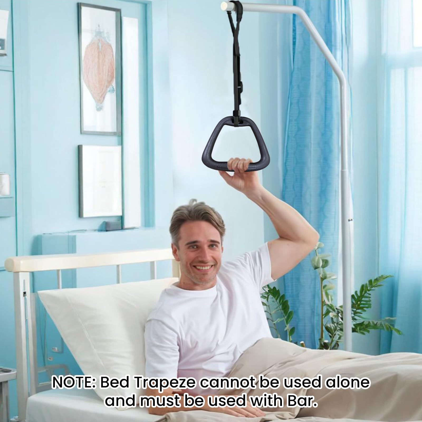 Trapezio da letto – Maniglia per trazioni per camera da letto, staffa di aiuto per la mobilità del letto, accessori per disabili, anziani feriti, supporta 49,9 kg, 1 pezzo
