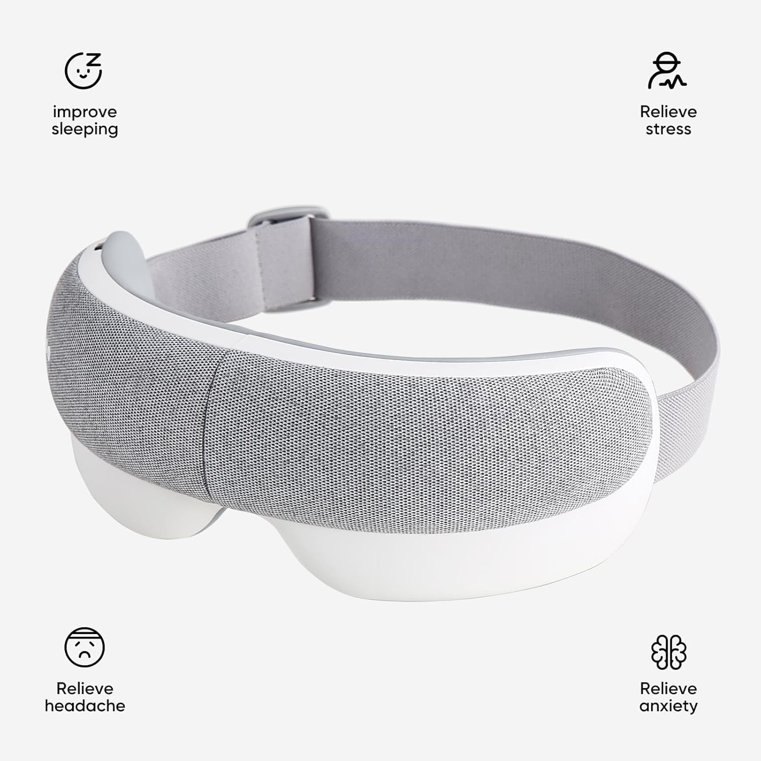 Smart Eye Massager with Heat and Compression, Electric Temple Massager with Bluetooth Music, Rechargeable Heated Eye Mask for Migraine, Headache, Eye Strain, Dark Circles & Improved Sleep — Amazon image 2