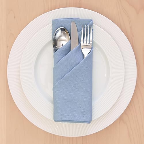 Vista 17 de Encasa XO Juego de 12 servilletas de tela color azul cobalto, 17 x 17 pulgadas, servilletas de cena de algodón de color sólido, servilletas de boda