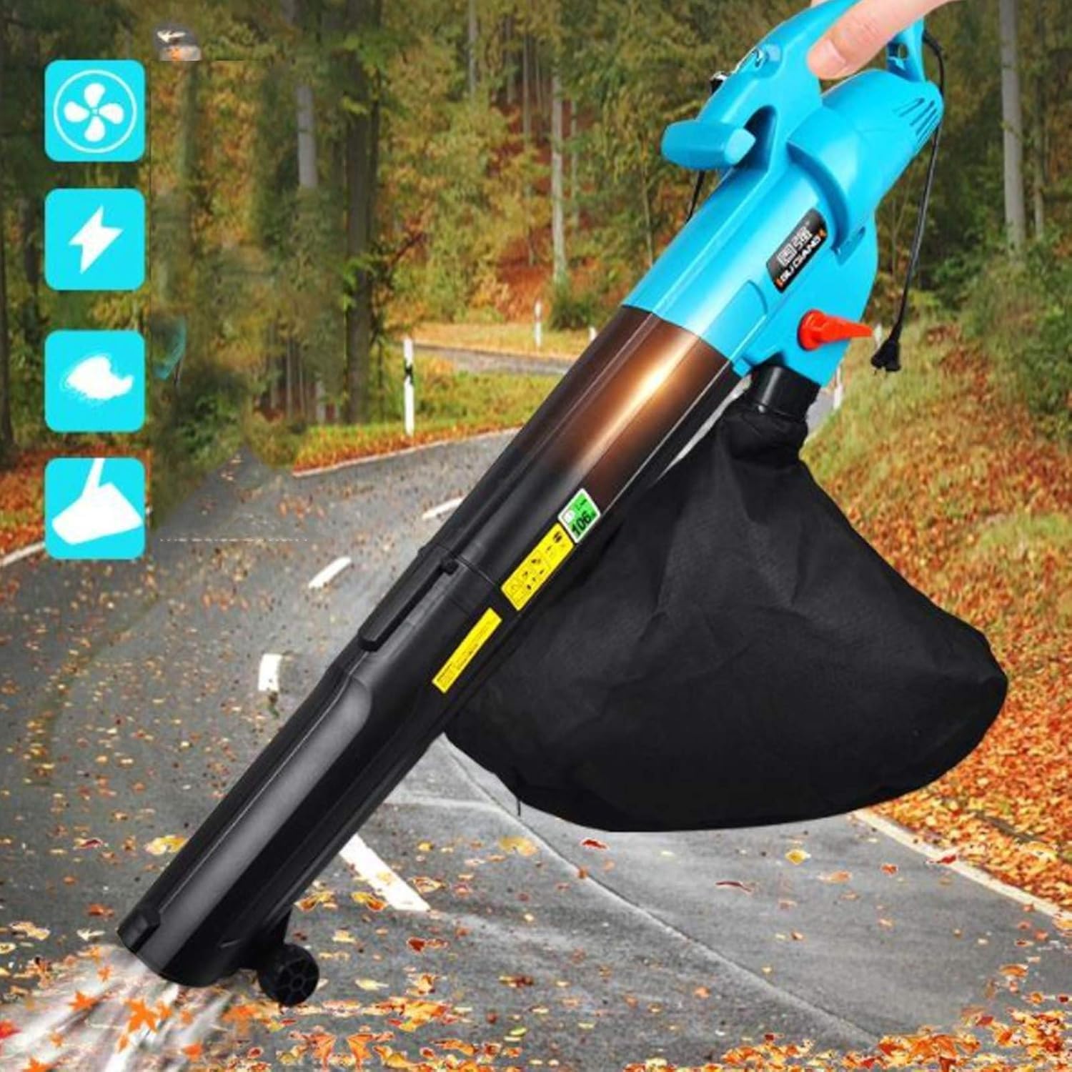 Sopladores de hojas Aspiradora y trituradora de jardín con bolsa recolectora de 45 l, relación de trituración de 15:1, soplador de aire para hojas, polvo, arena, nieve y céspedwlijiang240829