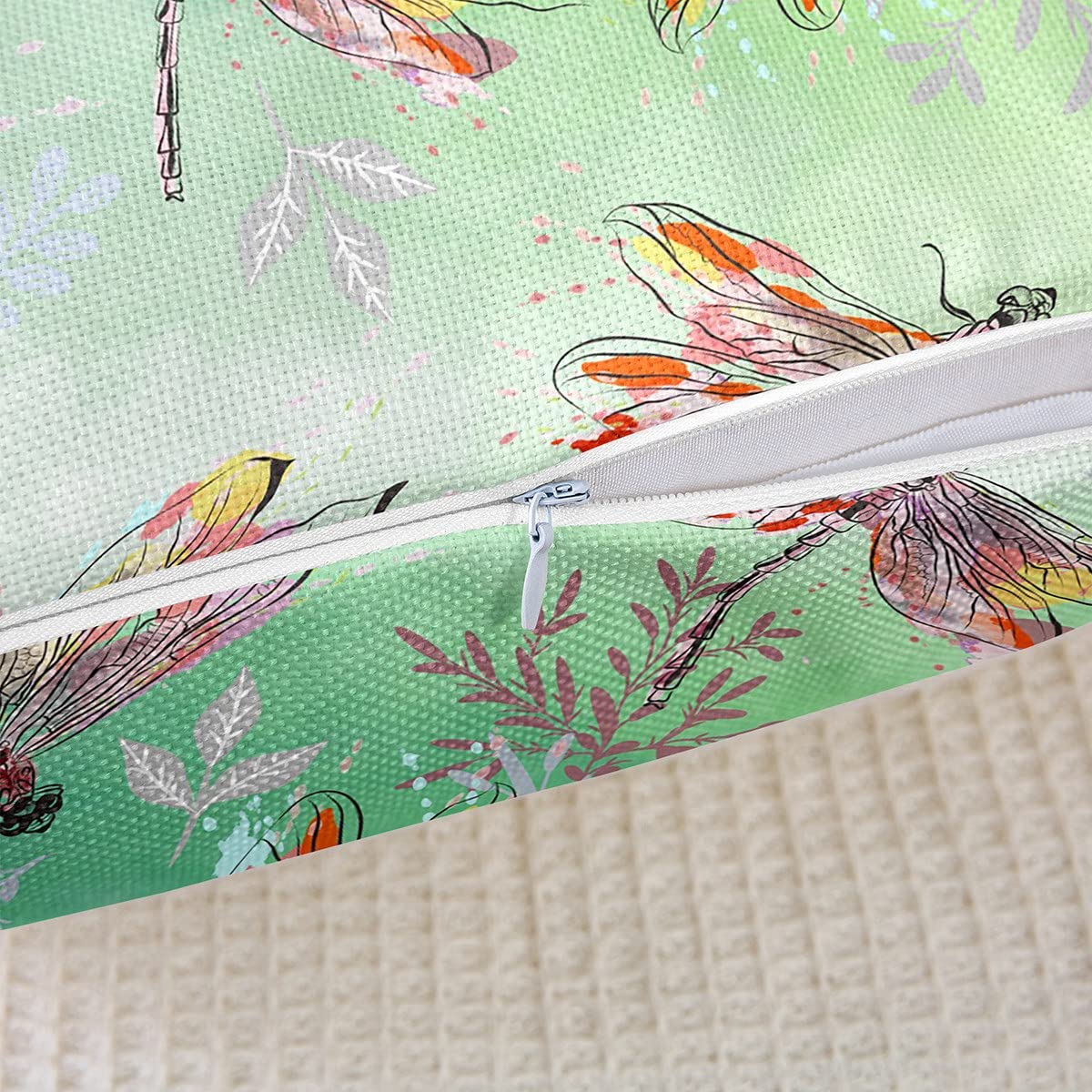 Loussiesd Federa per cuscino con libellula regalo per bambini per donne, federe decorative morbide fiori floreali per federe per cuscini rosa verde 40 x 40 cm