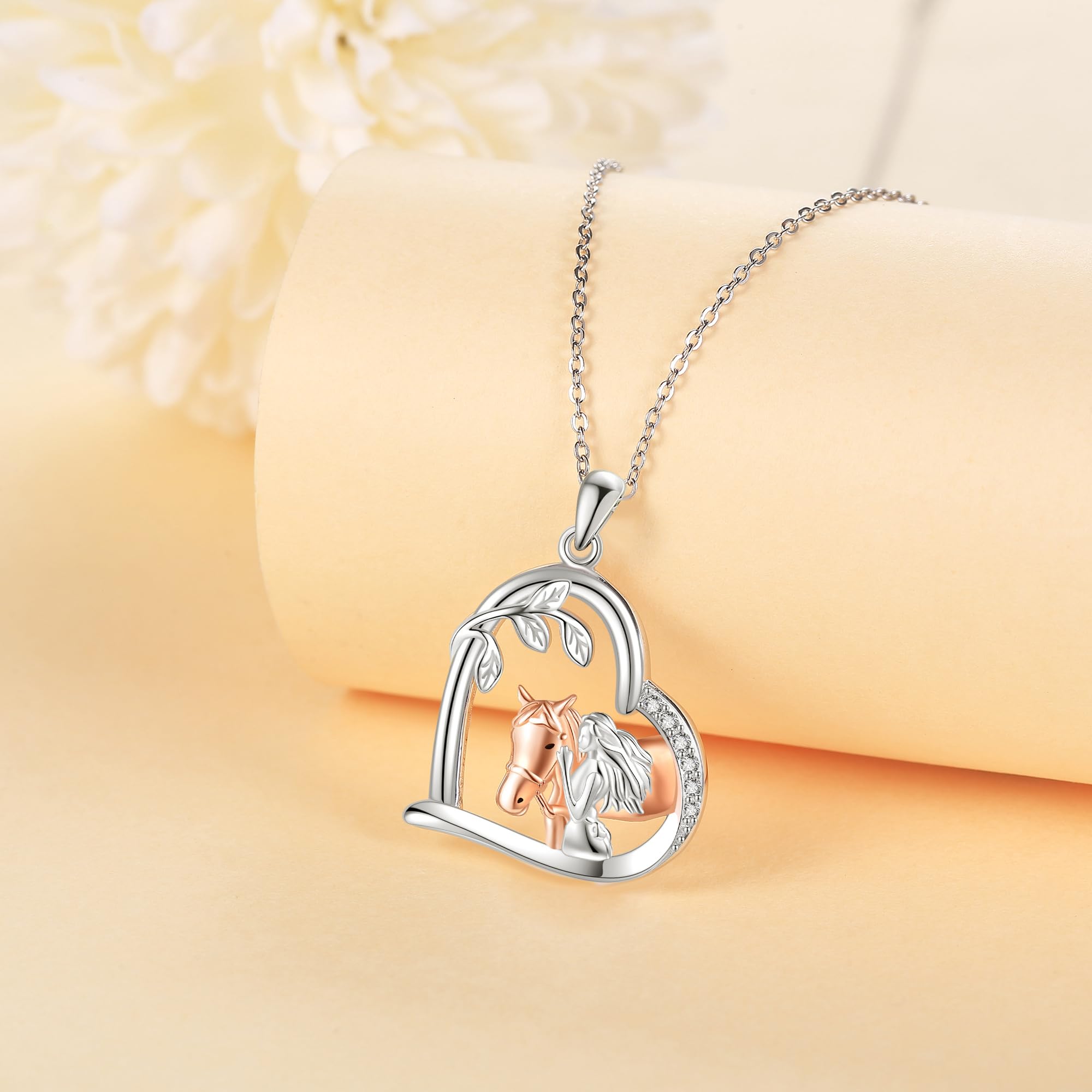 JERWLI Pferd Kette 925 Sterling Silber Pferd Anhänger Halskette Pferd Schmuck Geschenke for Damen Frauen Mädchen Pferde Liebhaber
