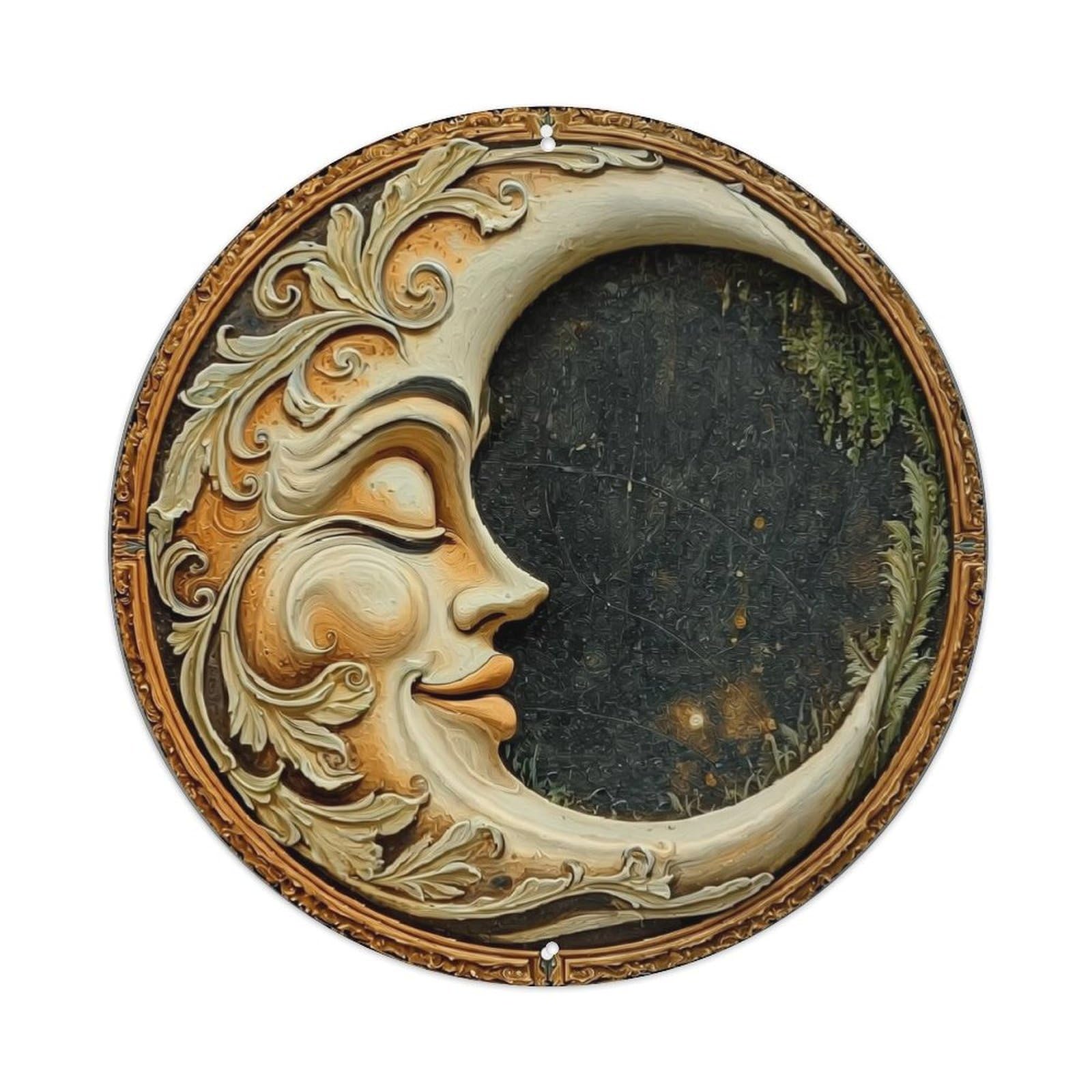 Moon Face Ornate Design Round Metal Tin Sign Vintage Wall Decor, Bar Garage Cafe Kitchen Home Wall Art Poster 8x8inches
