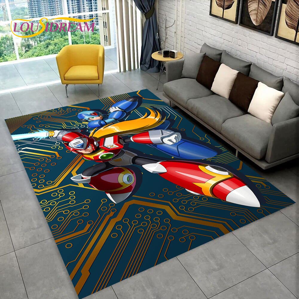 EGGPOD Rockman Megaman Game Cartoon Area Rug,Carpet Rug for Living Room Bedroom Sofa Doormat Decoration, Kids Play Non-slip Floor Mat P9280 60X90CM