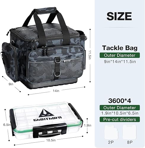 Miniatura 7 de Ghosthorn Caja de aparejos de pesca, bandejas de aparejos impermeables 3600 y 3700, organizador de caja de aparejos de plástico con divisores