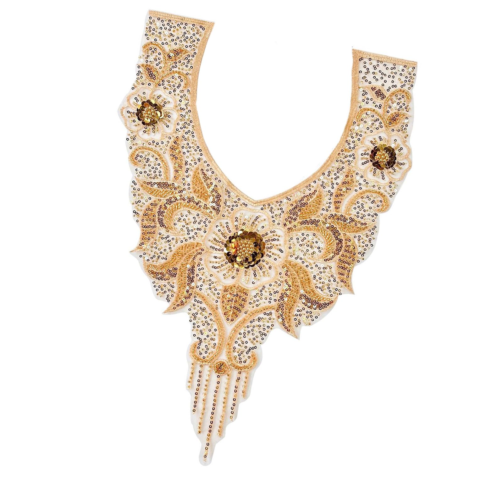 NEWFT Embroidery Sequins Beads Applique Sewing on Beaded Collar Patches Wedding Dress Applique for Evening Gown Bridal Dress Evening Gown Decoration