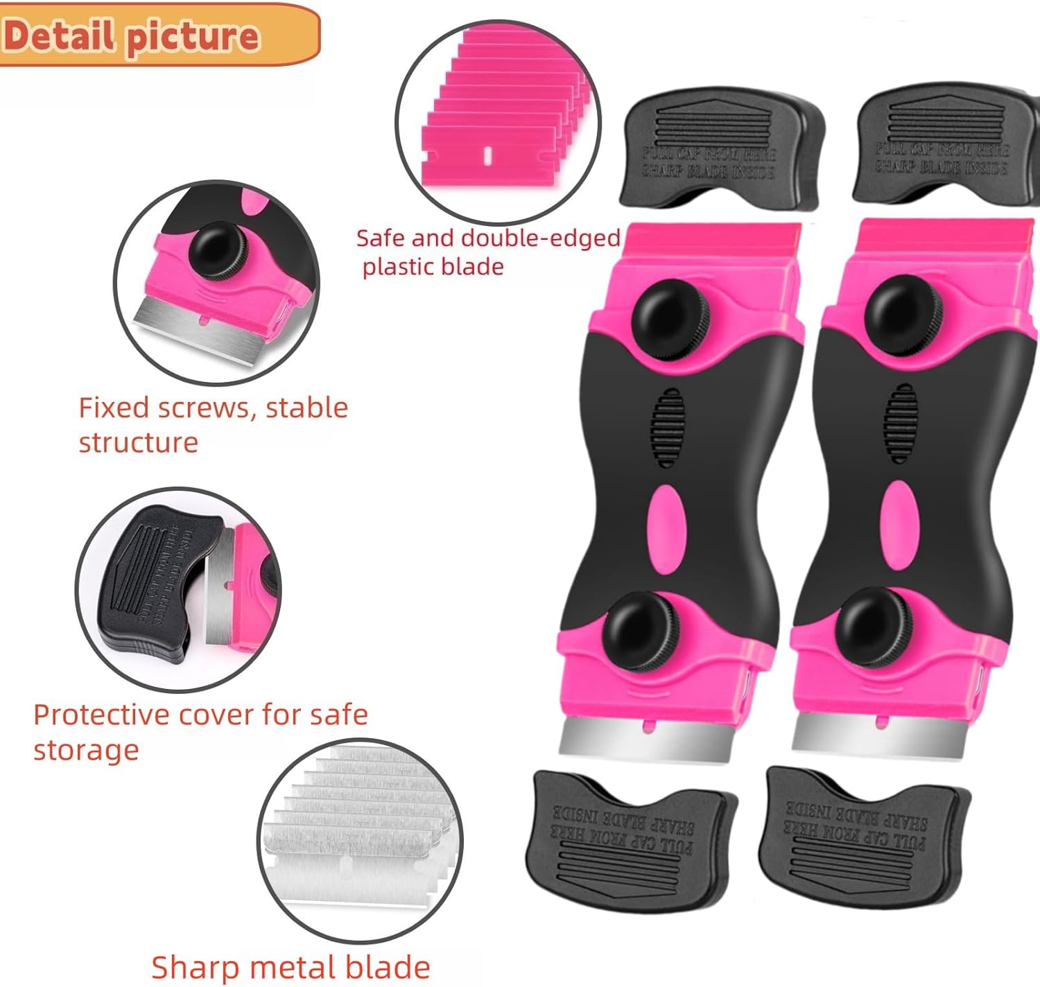 Razor Blade Scraper Tool Kit - 2Pack Heavy Duty Plastic Scrapers with 40 Blades | Non-Scratch Paint & Glass Top Stove Cleaner | Multi-Surface Scraper for Oven, Cooktop, Window, Floor Cleaning