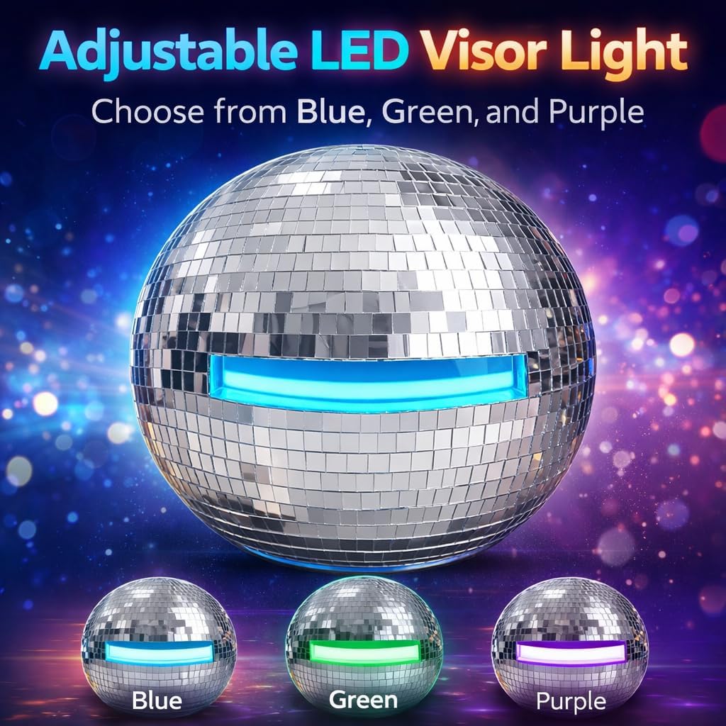 Disco Ball Helmet with Reflective Mirror Glass, Handmade Breathable Disco Helmet Costume Hat for Men Women, Sparkly Party Headwear for DJ Club Bar, Halloween, Festivals (15.7 inches)