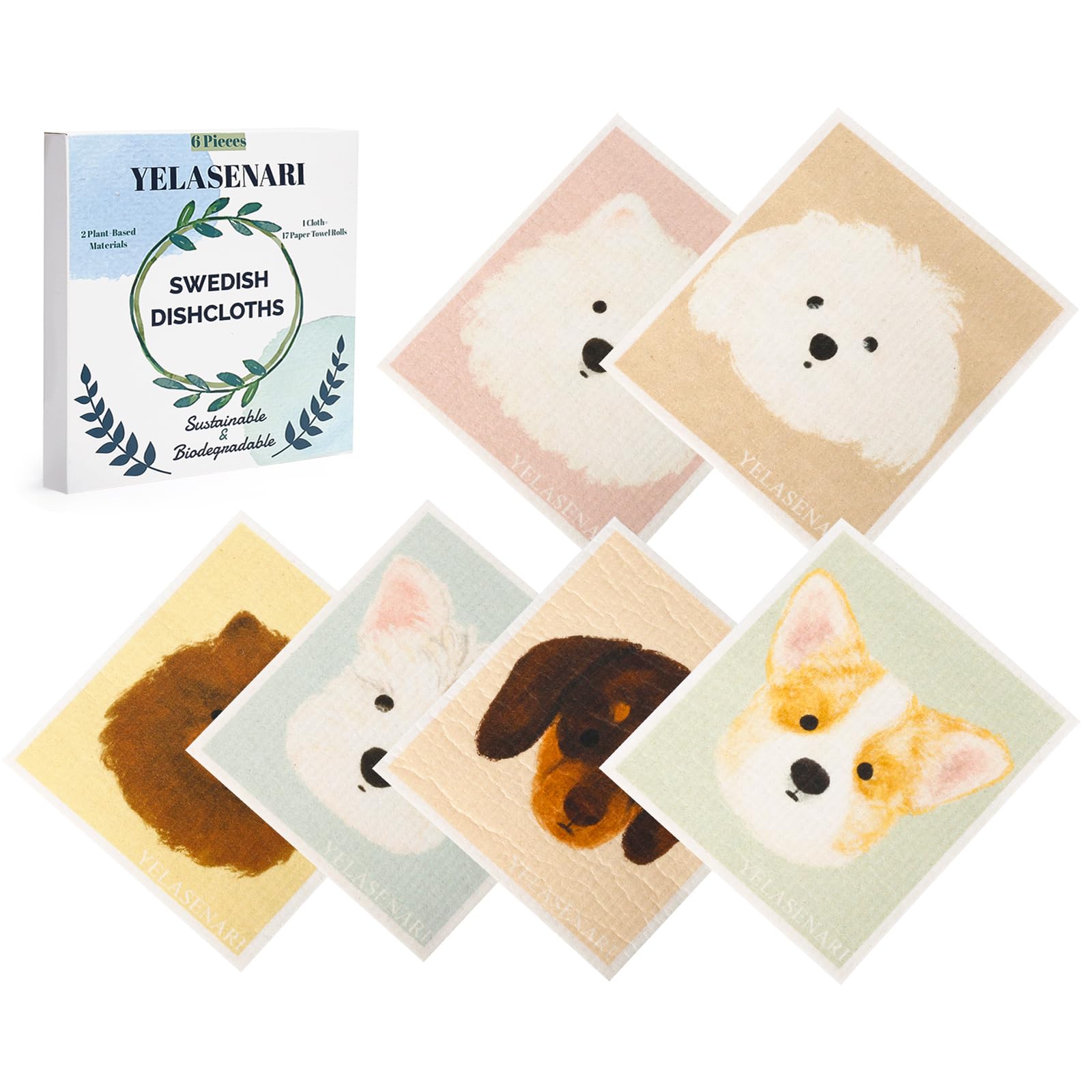 Yelasenari Swedish Dishcloths for Kitchen Reusable 6 Pack Kitchen Towels No Odor Quick-Drying Papaya Reusable Paper Towels Reusable Paper Towels Washable for Countertop, Sink, and Kitchen Dog