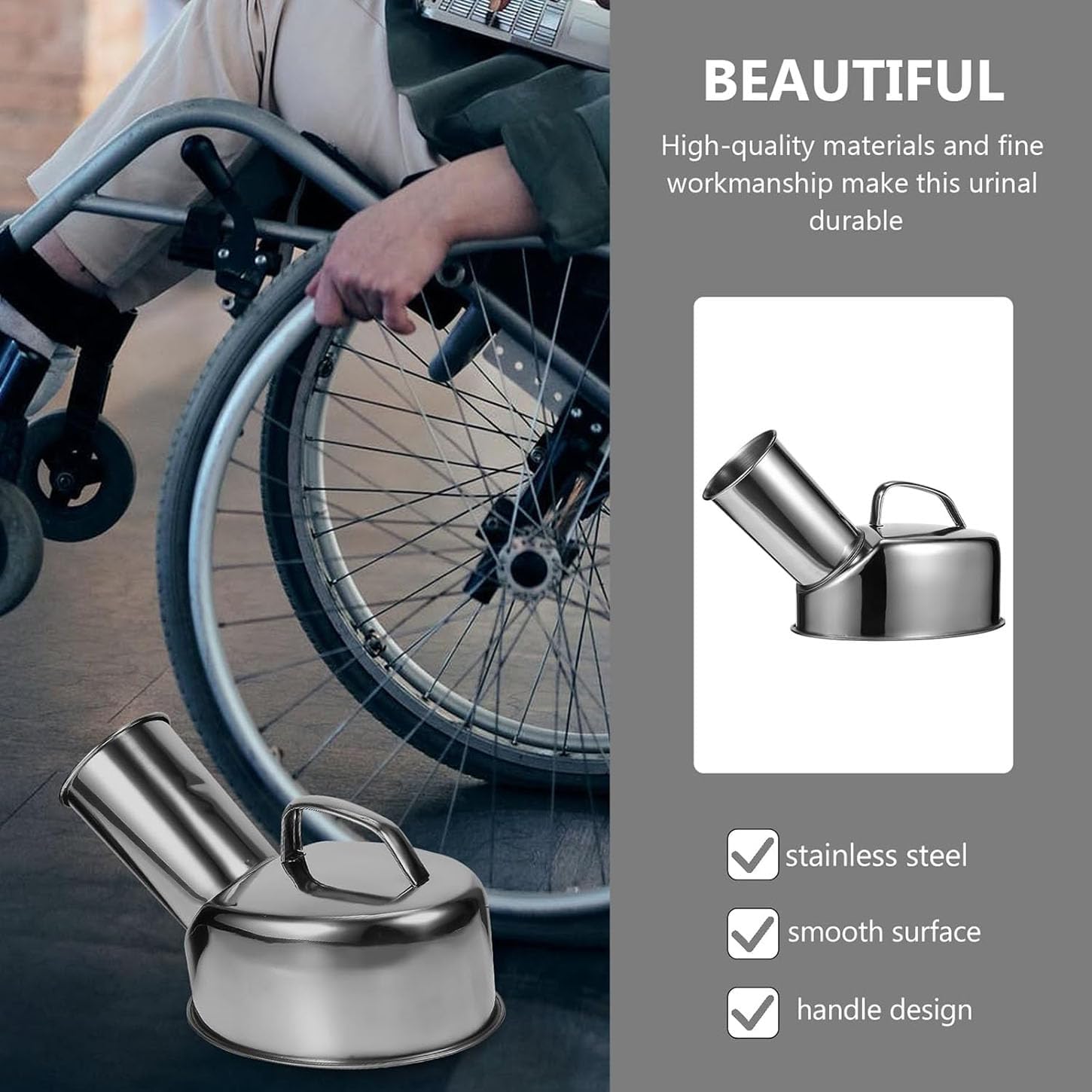 HAILM 1300Ml Wee Bottle for Men, Male Urine Bottles Non Spill, 304 Stainless Steel Pee Container, Elderly Children's Travel Toilet Lightweight for Incontinence, Elderly, Travel, Car Truckers