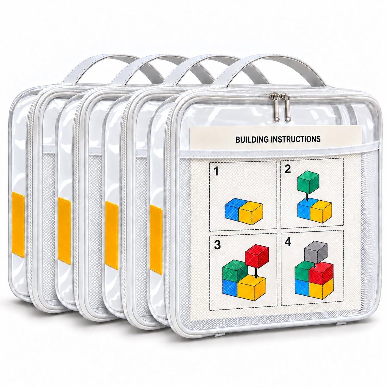 Toy Storage Organizer Clear 4 Pack Building Bricks Blocks Bag with Zipper