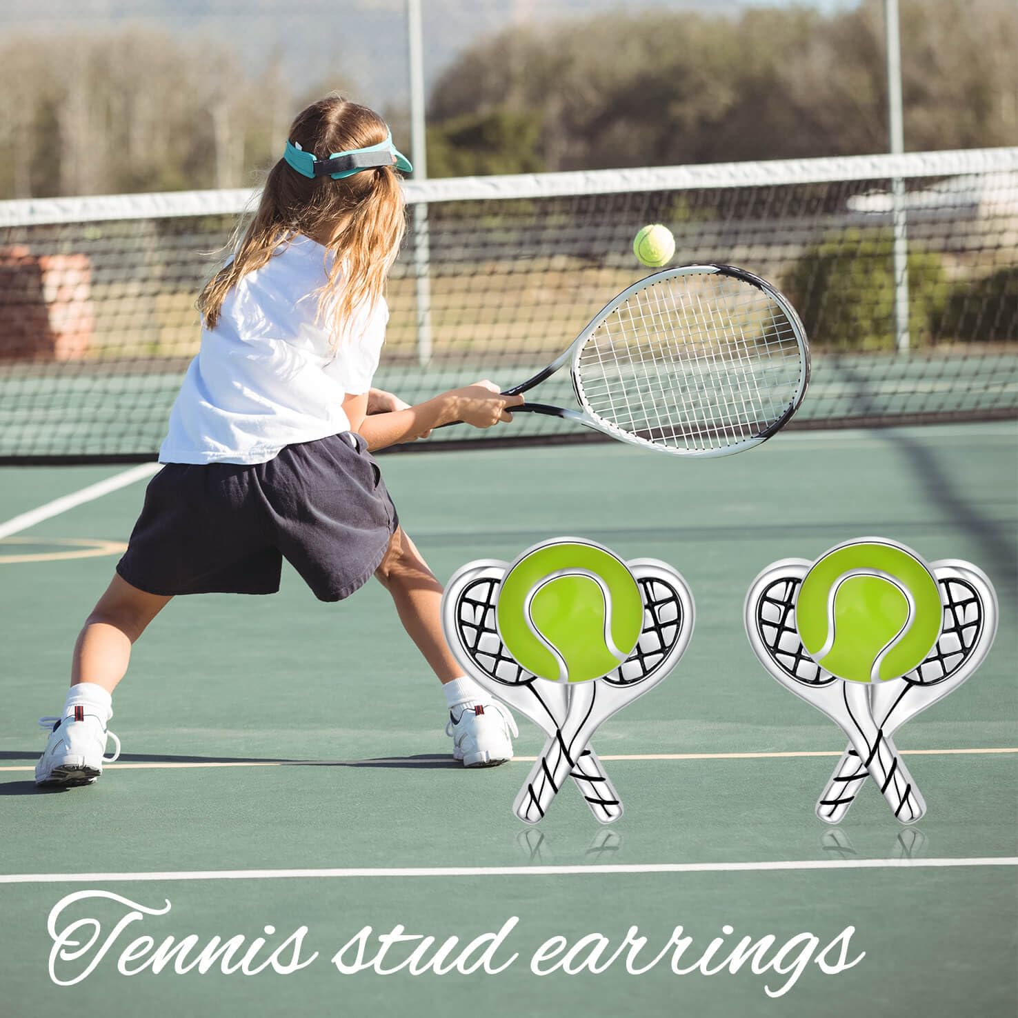 S925 - Orecchini a sfera da tennis in argento Sterling con sfera ipoallergenica per giocatori, gioielli sportivi, regalo per donne e ragazze