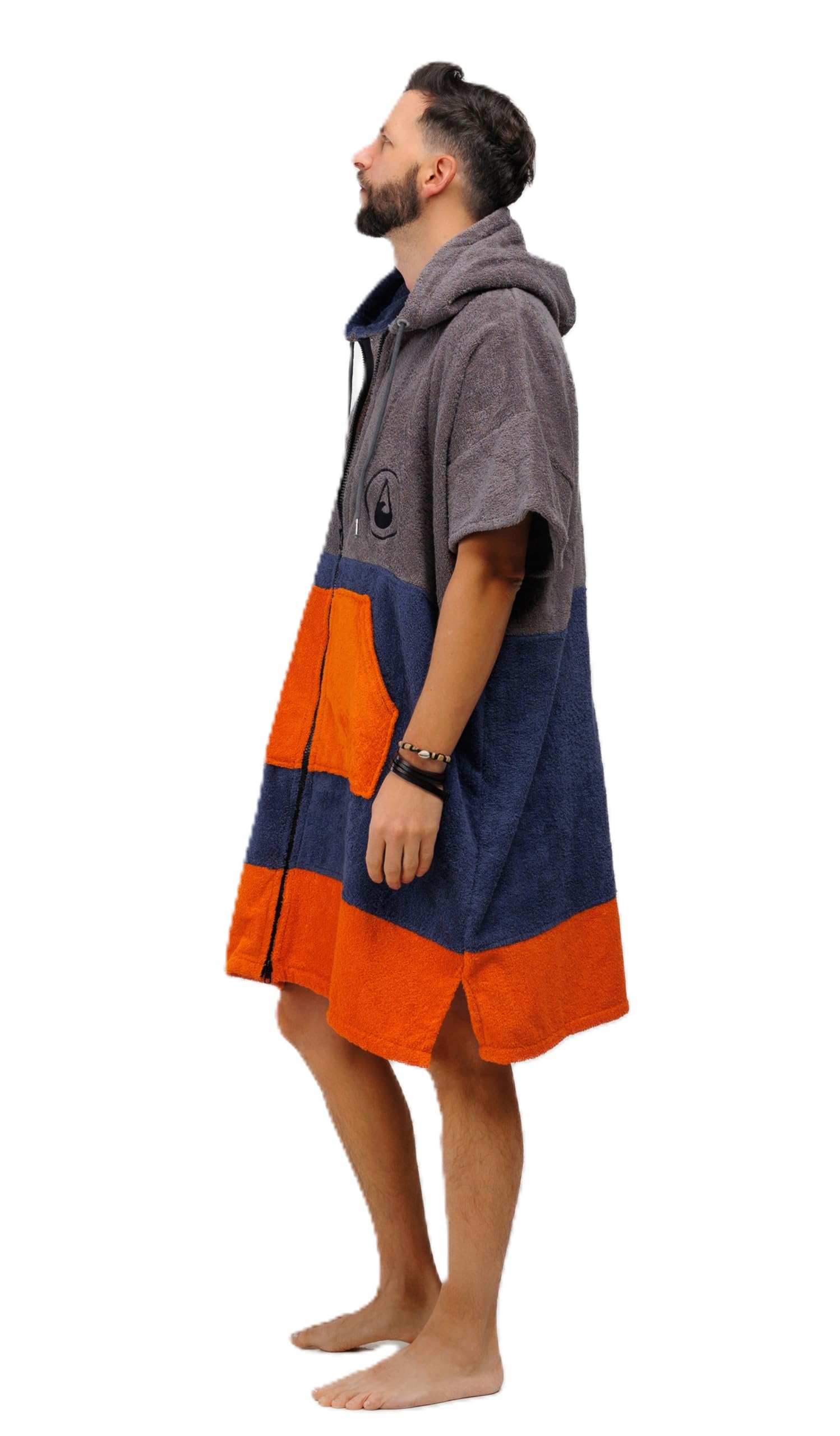 WAVE HAWAII Zip-Poncho da surf per corpi da 170 – 200 cm, 100% cotone ecologico, in velluto, per nuoto, spiaggia, surf, poncho da doccia, per adulti