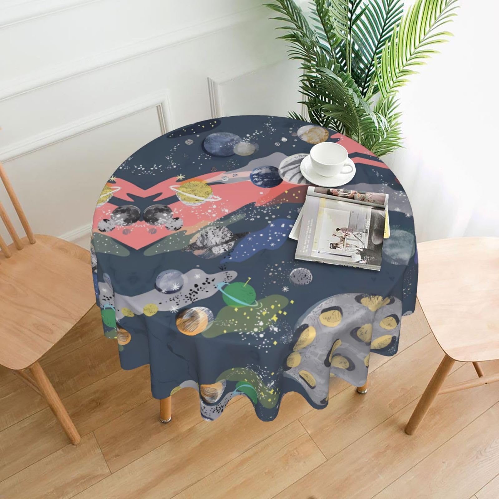 Hjfczh Black Planet Prints Round Table Throw 60 Inch - Waterproof Table Cover - Soft & Wrinkle Resistant Decor Layer For Dinners, Parties & Everyday Use
