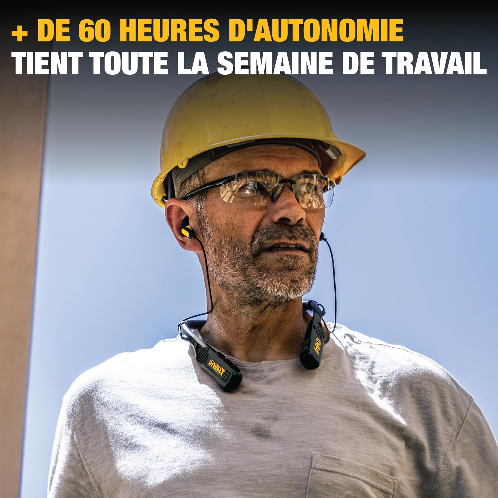 DEWALT Casque Tour de Cou Bluetooth Robuste 2 en 1 avec Haut-parleurs intégrés, Haut-Parleur Portable de Chantier et Casque Tour de Cou, Casque Bluetooth sans Fil, autonomie de Plus de 60 h, Noir