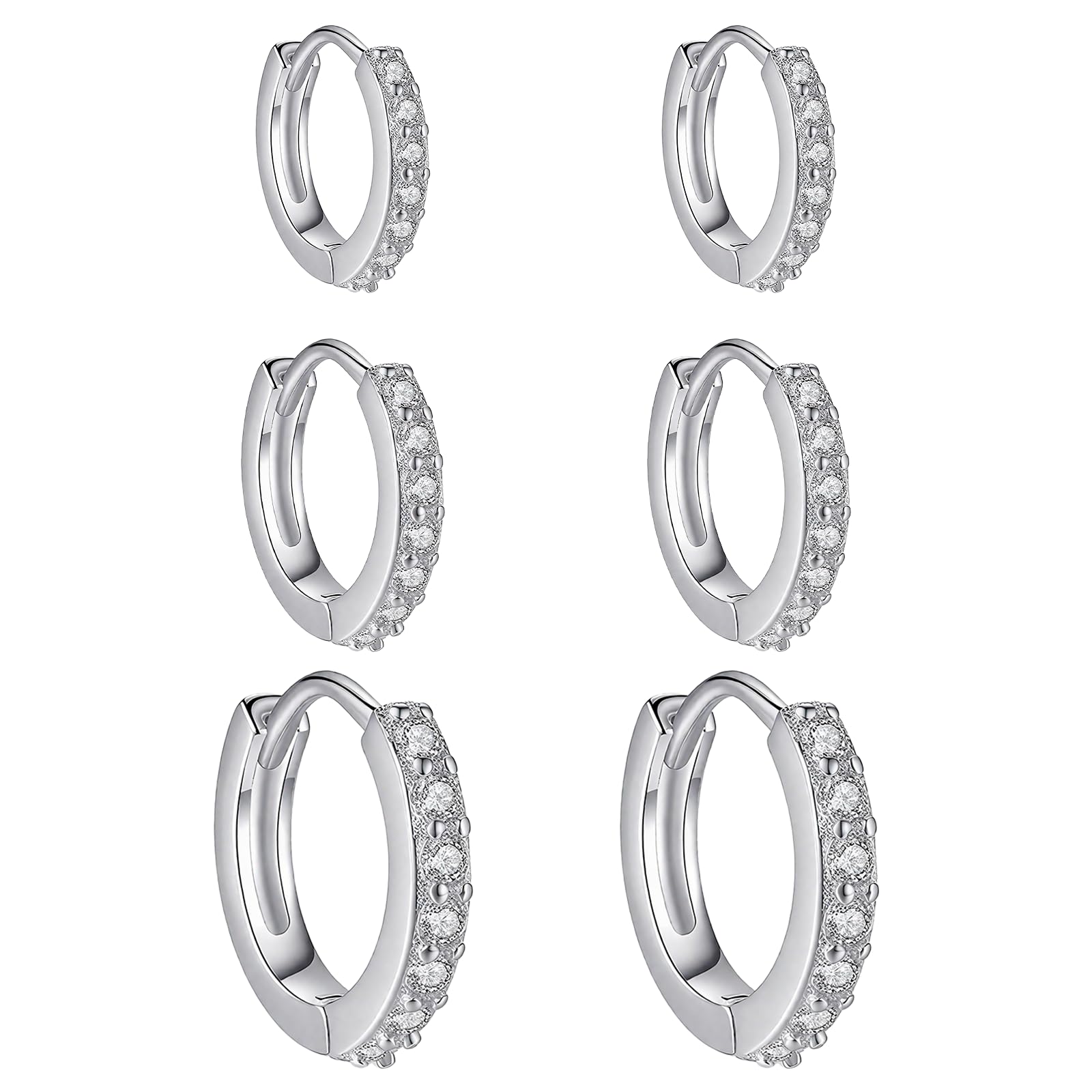 Small Silver Hoop Earrings for Women, 3 Pairs Hypoallergenic Huggie Earrings, Cartilage Sleepers Hoops Earring Sets, Huggies Sleeper Earrings for Multiple Piercing Birthday,Wedding Gifts (8/10/12mm)