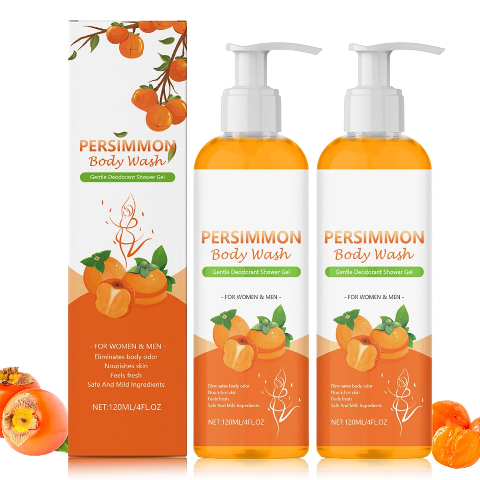 Persimmon Body Wash for Body Odor Control - Natural Deodorant Soap for Old People Smell Smelly Feet Underarm